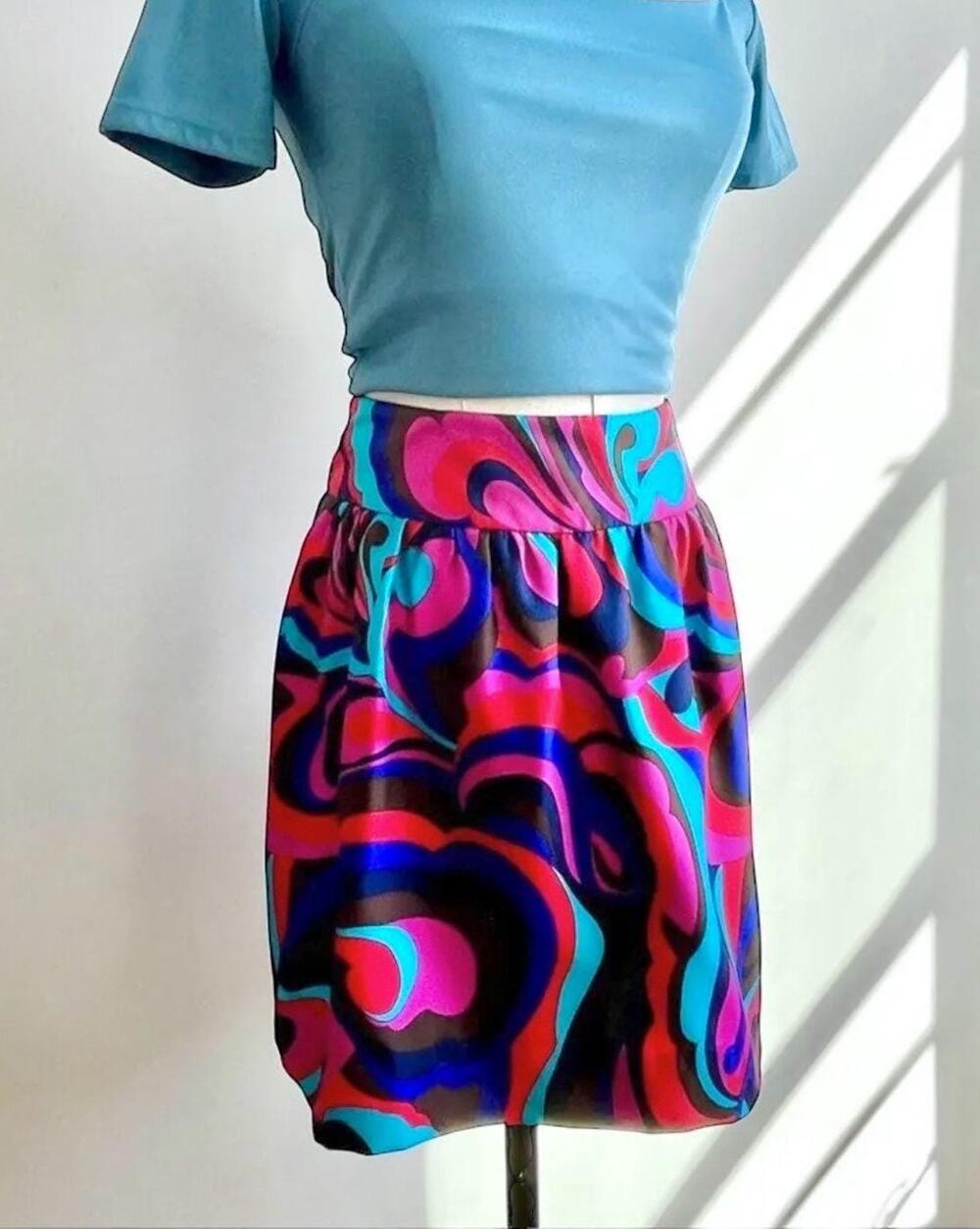 Vintage Y2K Silk Mini Skirt | Psychedelic Print Low Rise Skirt | Club Kid | S
